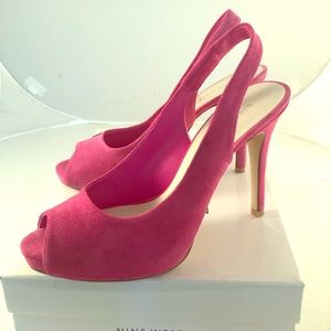 Pink Suede sling back pumps size 8